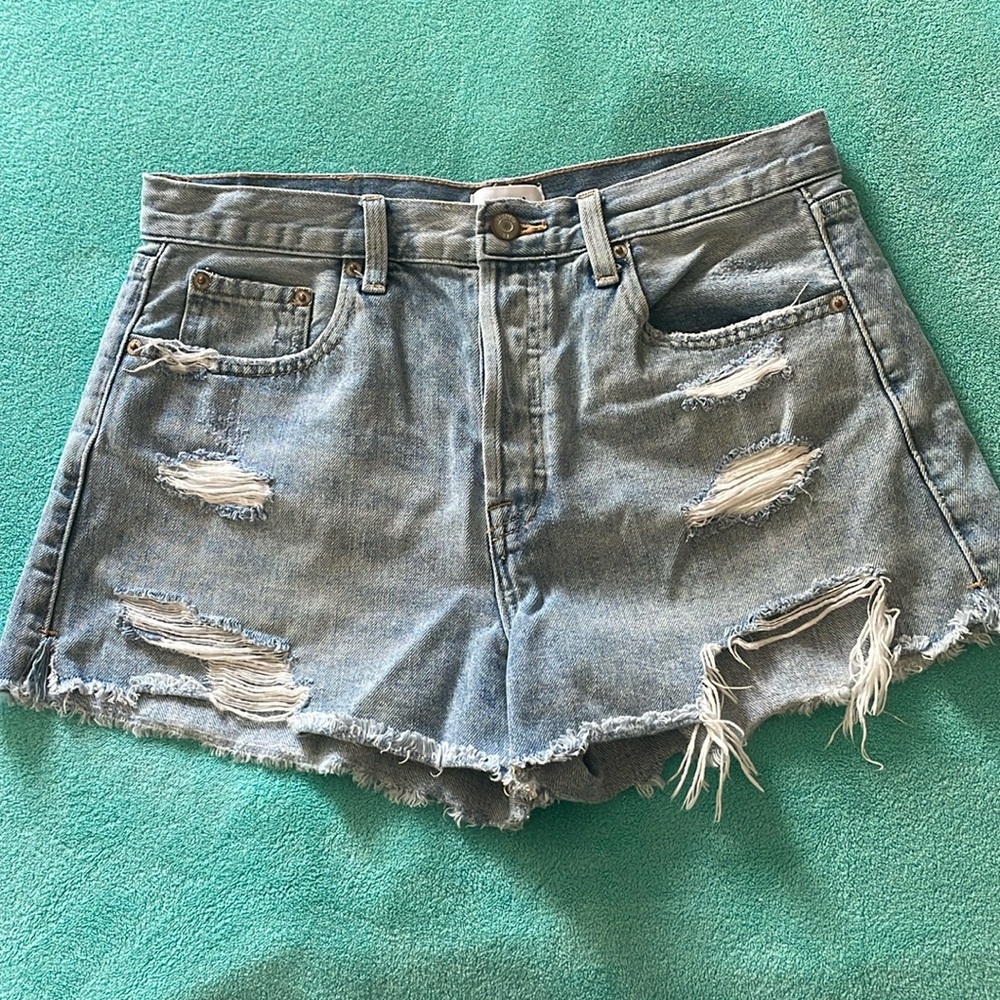 Pistola distressed buttonfly denim shorts size 29
